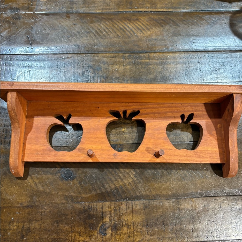 Apple Cutout Wooden Wall Hook Shelf Grandma/ 80's core